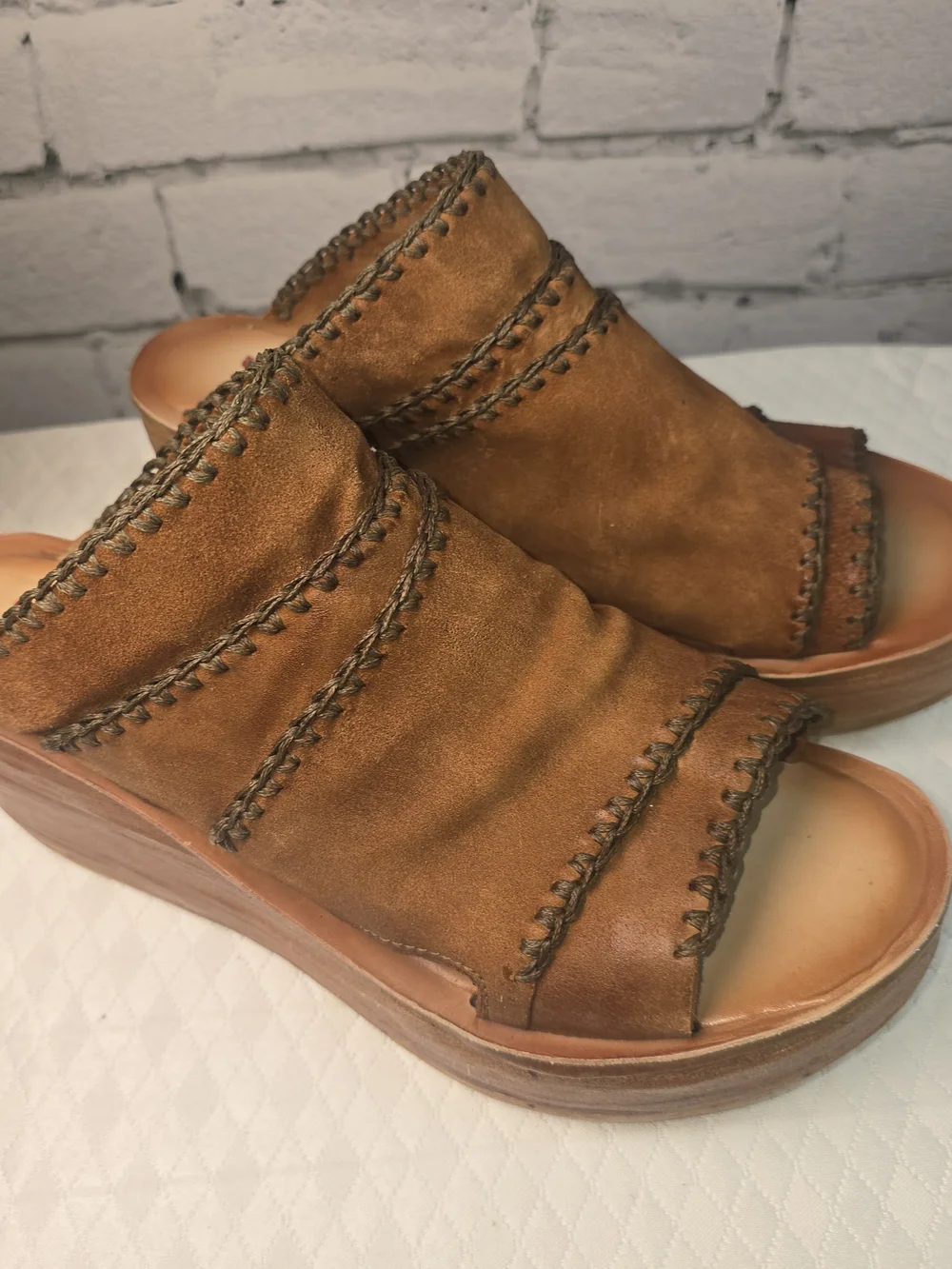 A.S. 98 NELSON PLATFORM WEDGE SANDAL BROWN/WHISKEY SUEDE LEATHER WOMENS 40